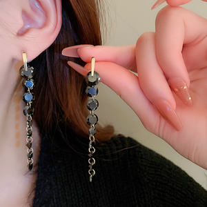 <span class=keywords><strong>Xina</strong></span>-pendientes largos simples con borlas para mujer, aretes geométricos de cristal de circonita negra, joyería con estilo - Product Image 4
