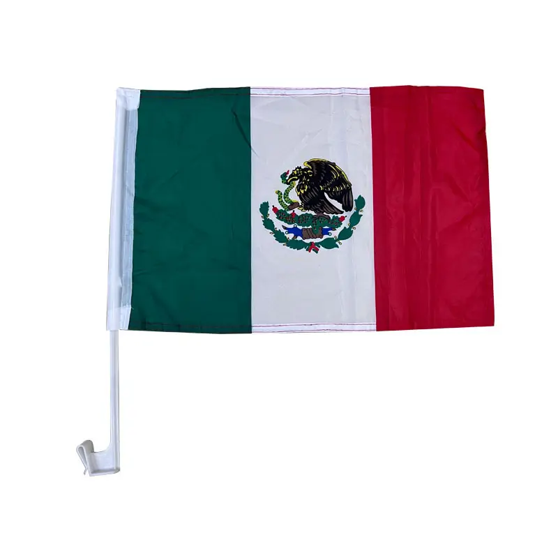 Hoge Kwaliteit Plastic Paal Mexico Auto Vlag Alle Land Autoruit Banner Dubbele Lijn Mexico Auto Vlag