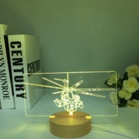 Hélicoptère 3D LED Table Veilleuse Avion En Bois Avion Lampe De Table Illusion Optique Nouveauté Lumière Couleurs Changeantes Garçons Cadeau