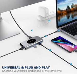 Mới đến loại C để USB3.0 * 3 + USB2.0 * 4 + VGA + RJ45 + SD + TF + âm thanh + HDMI + USB-C PD + sạc không dây 15-in-1 USB C HUB Docking Station - Product Image 4