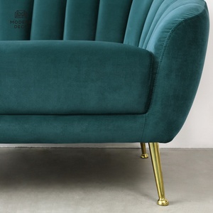Fauteuil d'appoint HN-026 en velours vert rose capitonné couleur moutarde - Product Image 6