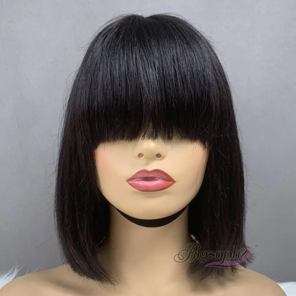 Bigsophy Super Double Drawn India Straight Human Hair Vendor,10Inch Off Black 3X1 Transparent Closure Lace Bob Wig Drop Shipping