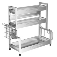 Étagère de rangement pour épices en acier inoxydable avec planche à découper, porte-couteaux et porte-baguettes pour l'organisation du comptoir de cuisine