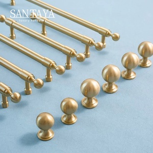 Gagang Kabinet Dapur Santaya Solid Brushed Brass, Kenop Laci Lemari Kamar Tidur, Gagang Furnitur - Product Image 1