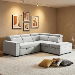 Modern Hot Selling L-Shape Sponge-Filled Pull Out <b>Sofa</b> <b>Bed</b> with Storage Chaise <b>Sleeper</b> for Apartment and Living Room - Product Image 2