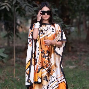 Robes Africaines Tendance pour Femmes Maxi Imprimées en Soie d'Imitation avec <span class=keywords><strong>Foulard</strong></span>, Ensembles Deux Pièces Kaftans Peignoirs - Product Image 4