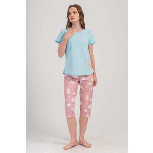 Traje de dormir capri ovalado de manga corta con cuello redondo para mujer - Product Image 4