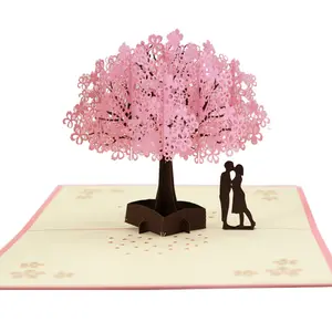 Ywbeyond 3Dポップアップカードチェリーツリー結婚式の招待状カードバレンタインデー記念日グリーティングギフトカードポストカード