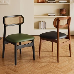 Silla de Comedor de Madera Maciza Estilo Vintage con Asiento Acolchado y Tejido de Ratán, Muebles para <span class=keywords><strong>Restaurante</strong></span> - Product Image 1