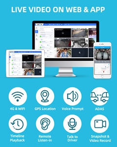 JC261P 4G ADAS डुअल डैश कैम फ्रंट और अंदर, रिमोट मॉनिटर लाइव वीडियो जीपीएस कार कैमरा 1080P नाइट विजन इवेंट वीडियो SOS - Product Image 3