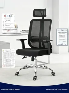 Chaise de bureau pivotante à dossier haut en maille avec appui-tête réglable et base chromée - Product Image 3
