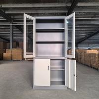 Armoire de classement de bureau moderne en acier, avec étagères réglables en hauteur et porte en verre, verrouillable