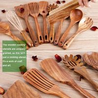 11 cuillères en bois pour la cuisine, ustensiles de cuisine en bois de teck, ustensiles de cuisine en bois antiadhésifs, ensembles de cuillères en bois