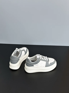Chaussures décontractées en cuir à semelle épaisse pour femme, rehaussantes, à lacets, colorées et polyvalentes, style sport - Product Image 4