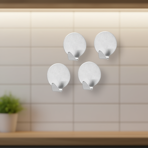 Round Adhesive <b>Hooks</b> Pack Of 4 Stainless Steel Wall Mount For <b>Kitchen</b> Bathroom Use - Product Image 3