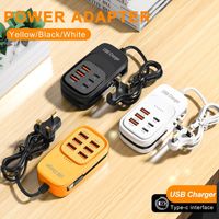 Nuevo Cargador Multi-Puerto para Teléfono Móvil con 6 Puertos USB, Cable de Carga Rápida Integrado Tipo-C 3PD 3USB, Adaptador de Carga Enchufable