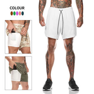 Custom Logo Lined Double Layer Pockets <b>Short</b> Spandex Polyester Mens Sports Training Athletic Gym Workout <b>Shorts</b> - Product Image 5