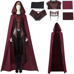 Disfraz de bruja escarlata para mujer SINSEN, traje de cosplay de <span class=keywords><strong>Wanda</strong></span> Maximoff, chaqueta con capucha, pantalones, tocado, conjunto completo para fiesta de <span class=keywords><strong>Halloween</strong></span> - Product Image 1