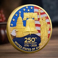 Pièce de monnaie commémorative moderne et traditionnelle du 250e anniversaire américain, plaquée or, avec médaillon émaillé et gravure en relief 3D