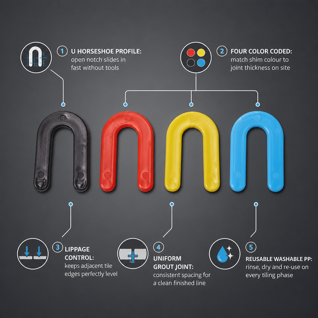 OEM Brand Colorful U Shape Plastic Horseshoe Tile Shim Reusable Leveling Spacer Floor Wall Grout Joint Tool Wholesale