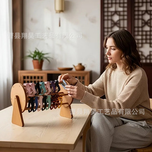 Wooden Hair Clip Storage Rack Rotatable <b>Desktop</b> Organizer For Hair Accessories Solid Wood Design - Product Image 3