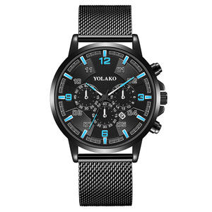 Nuevo reloj para hombre elegante reloj de pulsera con calendario digital de mano azul de tres ojos correa de malla de acero inoxidable - Product Image 3
