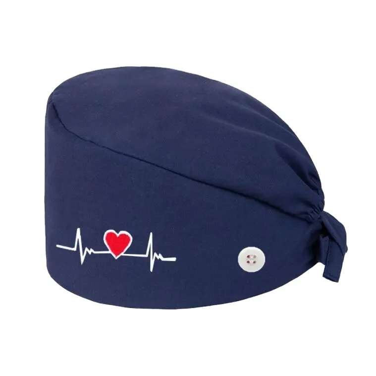 Bông làm việc cap với nút và sweatband có thể điều chỉnh nhịp tim bouffant Mũ phụ nữ người đàn ông y tá chà mũ đồng phục bệnh viện