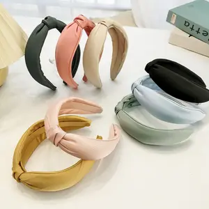 LRTOU Wholesale 2022 Women Fabric Hairband Hair Accessories New Fashion Sponge Pure Color Knotted Wide Headband For Girls
