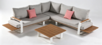 Canapé d'extérieur modulaire en forme de L, structure en aluminium et ensemble de meubles de patio en bois composite avec table basse