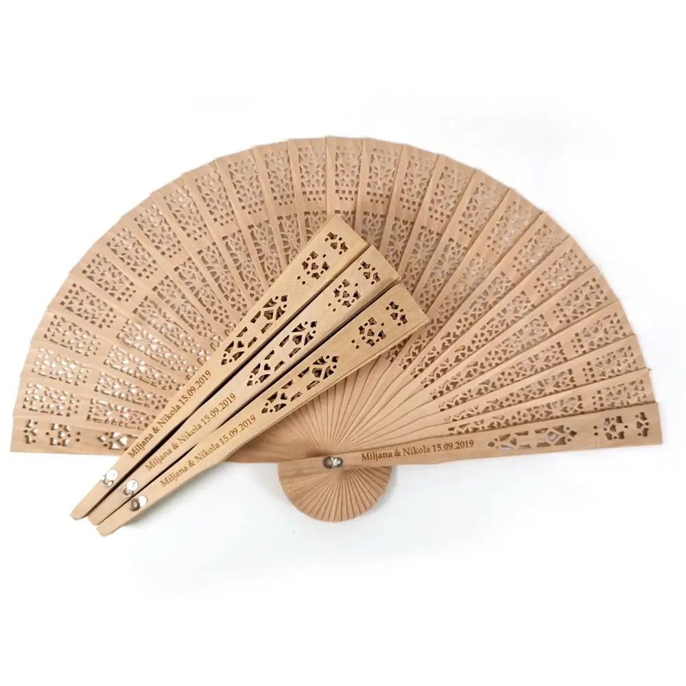 Cheap Chinese Spanish Wooden Customized Wedding Fan with Gift Box