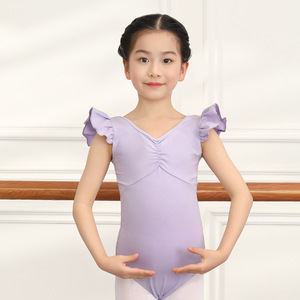 Tenue de ballet pour enfants et tout-petits, dos croisé, manches à volants, justaucorps fluide, combinaison de gymnastique, haut d'entraînement de ballerine pour l'été - Product Image 4