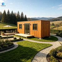 Maison conteneur de 20 pieds avec revêtement en bois, maison préfabriquée en conteneur avec terrasse, cabane de vie portable pour jardin