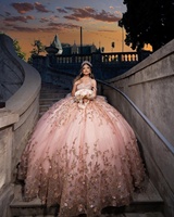 Mumuleo Off Shoulder Perlen Ballkleid Schatz Ausschnitt Pailletten Pink Quince anera Kleid