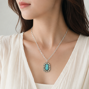 Collana con ciondolo blu-verde, gioielli retrò da donna, regali - Product Image 2