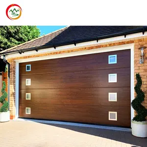 Nuevo panel Seccional de color madera moderno personalizado puerta de garaje ventanas de vidrio templado puerta de garaje