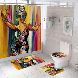 Ensemble de rideaux de douche pour femmes africaines et américaines, en gros, imperméable, personnalisé, mode, sexy, art noir