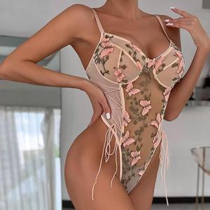 Lingerie de luxe pour femme, sexy, body combinaison transparente avec broderie en dentelle 3D et motif aile, effet gainant léger, pack combiné - Product Image 4