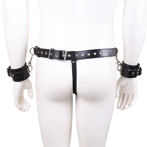 Bdsm <span class=keywords><strong>Bondage</strong></span> Flirten Sexy Mannelijke Kuisheid Handboeien Lederen Kuisheidsbroek Met Handboeien En Korsetten Voor Zowel Mannen Als Vrouwen - Product Image 4