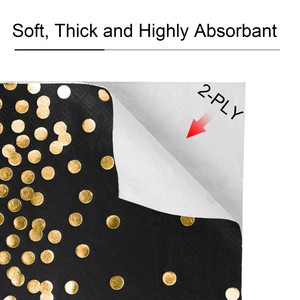 Serviettes carrées jetables personnalisées avec logo, base noire, motif cercle doré, en pâte de bois vierge, résistantes à l'humidité, qualité supérieure pour mariage et <span class=keywords><strong>Horeca</strong></span> - Product Image 2