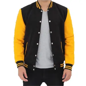 New Slim Wholesale OEM Varsity Letterman Jackets Men Black and Yellow Baseball style jackets