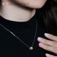 GIGAJEWE 7*9MM 3.5ct Pixel Cut White Solid Gold 9K/14K/18K Necklace Gold Color Moissanite Necklace,Pielx Necklace