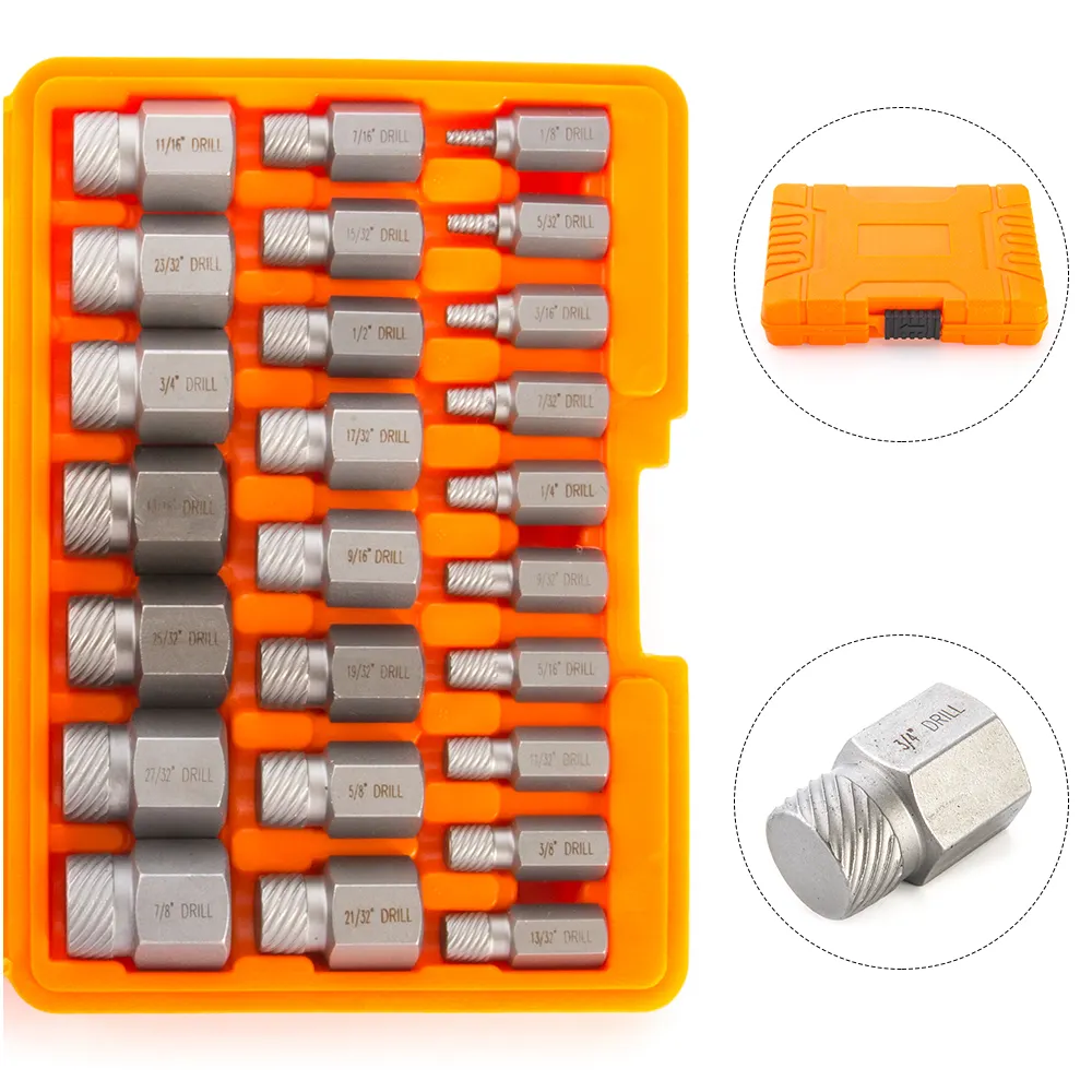 Set di estrattori per viti a testa esagonale multi-scanalata con estrazione di viti danneggiate facili da 25 pezzi