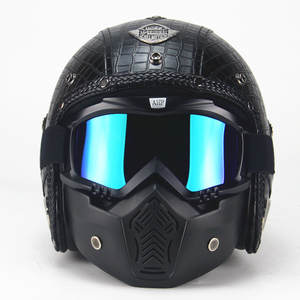 Casque <span class=keywords><strong>Vintage</strong></span> en <span class=keywords><strong>Cuir</strong></span> PU Unique pour Harley avec Lunettes ABS Cruiser Classic 3/4 Half Face Casco Retro Motorcycle Casques - Product Image 1