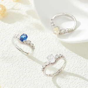 Crown Shaped Open Ring Micro Pave Zircon Ice Flower Cut Adjustable Index Finger Ring Gift Jewelry - Product Image 1