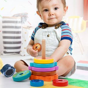 Juguete de Torre de Anillos Apilables de Madera Multicolor, 5-7 Años, Unisex, Rompecabezas de Aprendizaje de Motricidad Fina, Reconocimiento de Colores, Juguete Educativo - Product Image 1