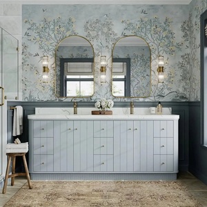 Mobile bagno verticale autoportante a doppio lavabo con base ondulata scanalata, piano in marmo e <span class=keywords><strong>specchio</strong></span> dorato ad arco - Product Image 5