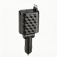 KC-113 80CM avec 2 câbles 180 °   Chargeur de voiture avec lumière ambiante RVB colorée, adaptateur de charge USB/PD, affichage numérique de la tension