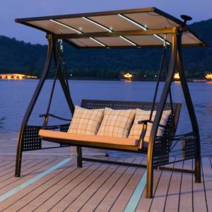 Columpios de Jardín de Aluminio de Alta Gama para Patio de Villa, con Toldo y Luces LED, Silla Columpio de <span class=keywords><strong>3</strong></span> Plazas - Product Image 1