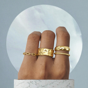 14K Gold Plated Stainless Steel Classic Geometric <b>Rings</b> <b>Chunky</b> Hammered Rope Band Set Cnas Certified Gift Party - Product Image 3