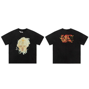 Camiseta Moderna con Estampado Facial, Negra, Oversize, 100% Algodón, Manga Corta, 320g, Estilo Hypebeast Streetwear - Product Image 1